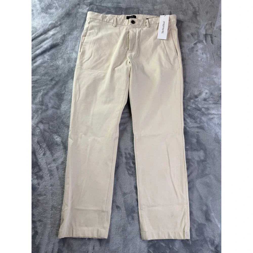Theory Mens 34 Chino Pants Beige Khaki Flat Front Straight Leg Trousers